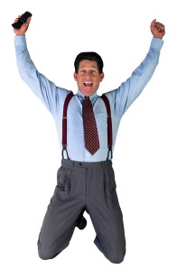 Businessman with Cell Phone Jumping