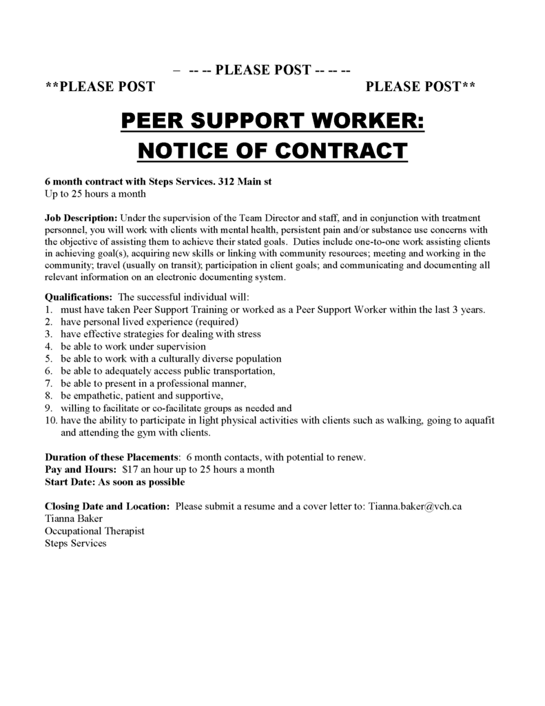 Work Opportunity - Peer Support Worker