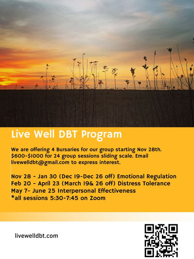 DBT Skills Group - sliding scale fees and 3 discounted bursary spots