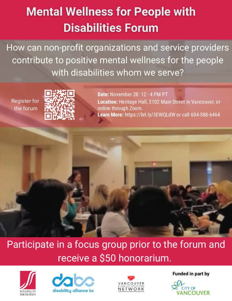 Mental Wellness for People with Disabilities Forum - November 28th 10:00am - 4:00pm