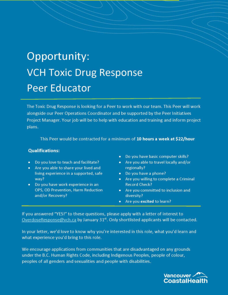 Contract Position - Peer Educator, VCH Toxic Drug Response