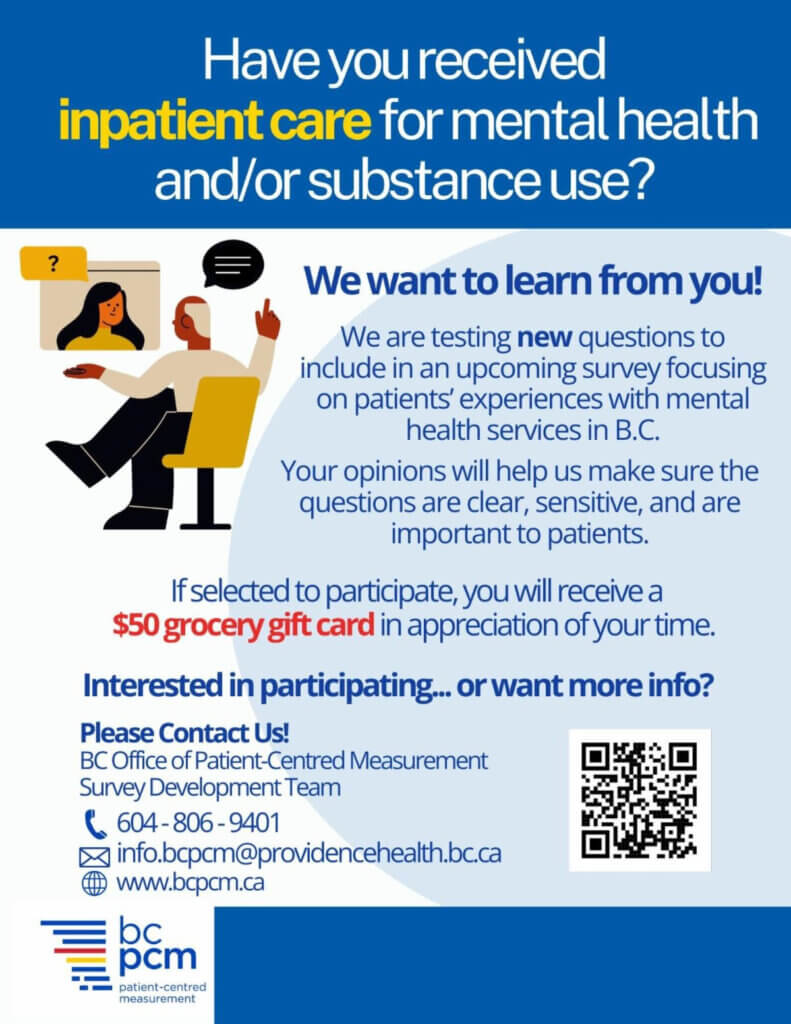 Looking for folks with lived experience with inpatient care for mental health and/or substance use