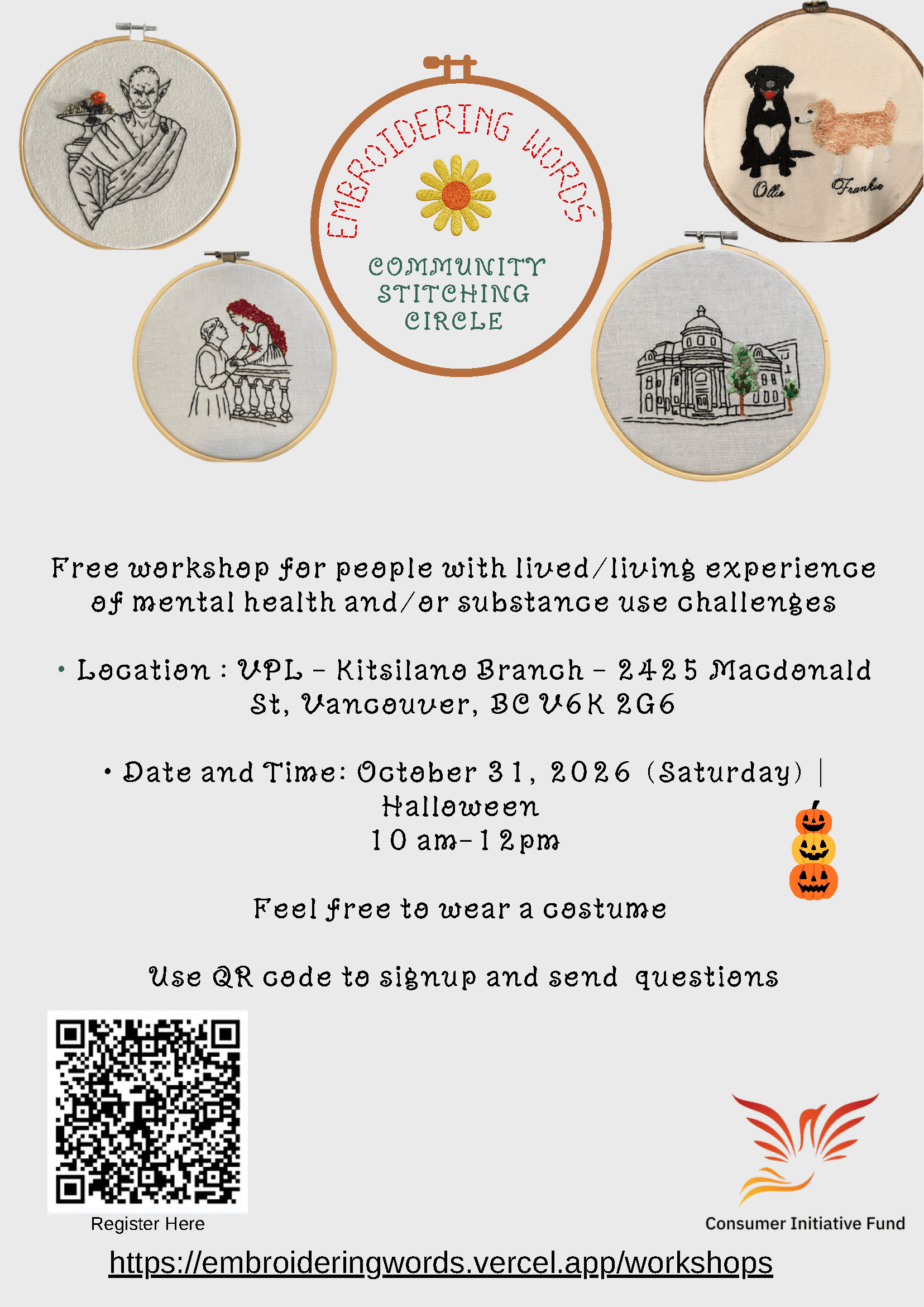 Free Embroidery Workshop Oct 31